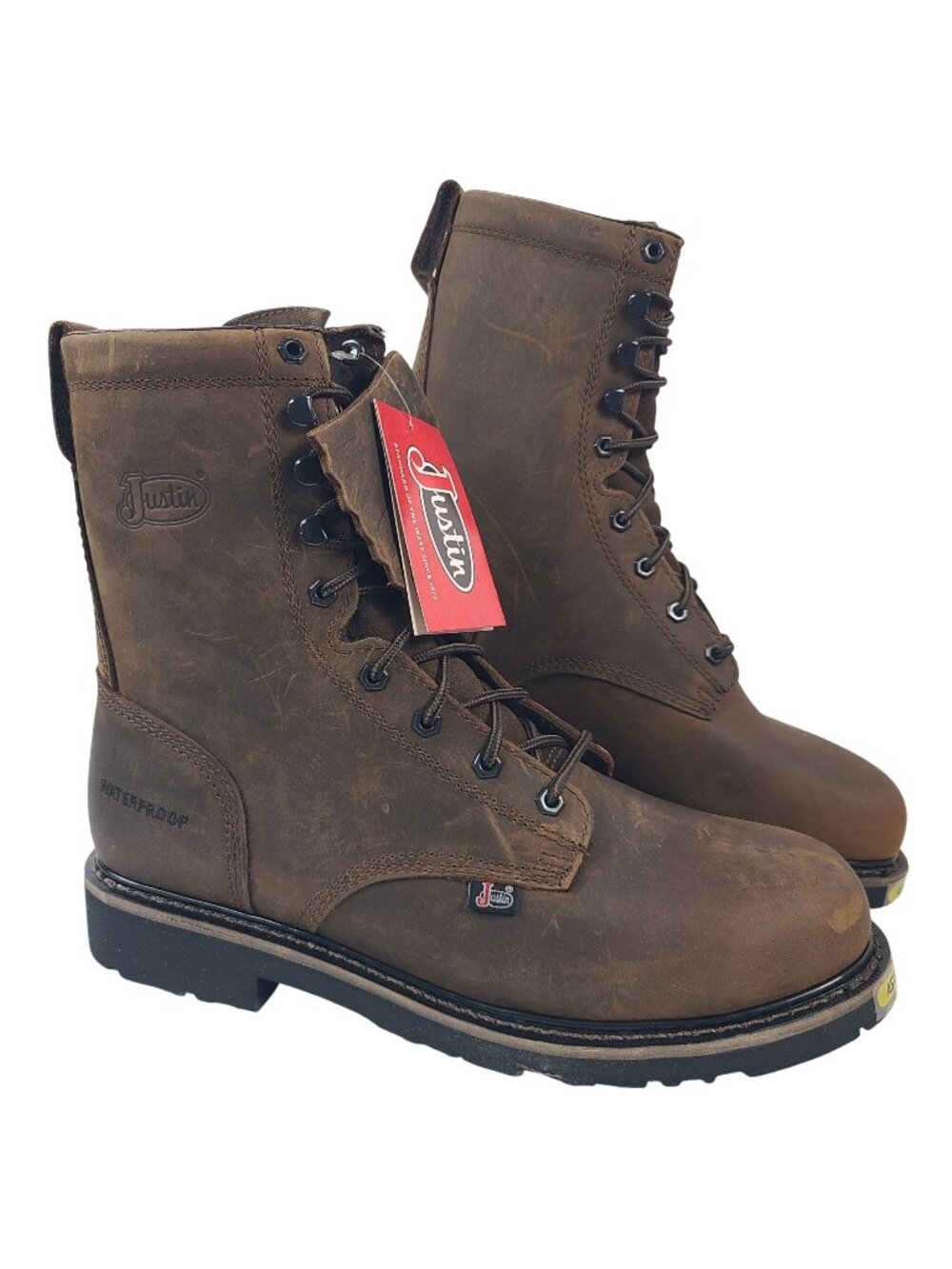Justin Drywall Brown Cowhide 8" Men's Waterproof Steel Toe Leather Boots Sz12D